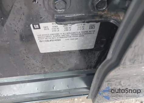 2015 Chevrolet Impala 1Lt z USA, uszkodzony, nr VIN 1G1115SL4FU143565